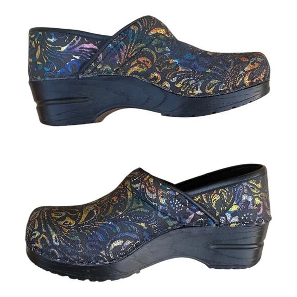 Sanita Clogs Women's Colorful Floral Leather Nursing Slip-Ons Size EUR 35 US 4 - Picture 1 of 13